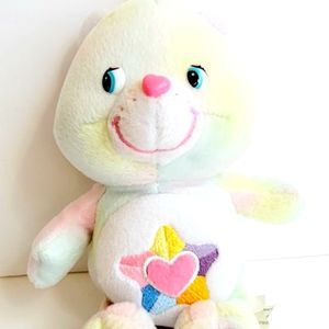 9" CARE BEARS 2004 True Heart Bear Rainbow multi-color plush.***not the talking